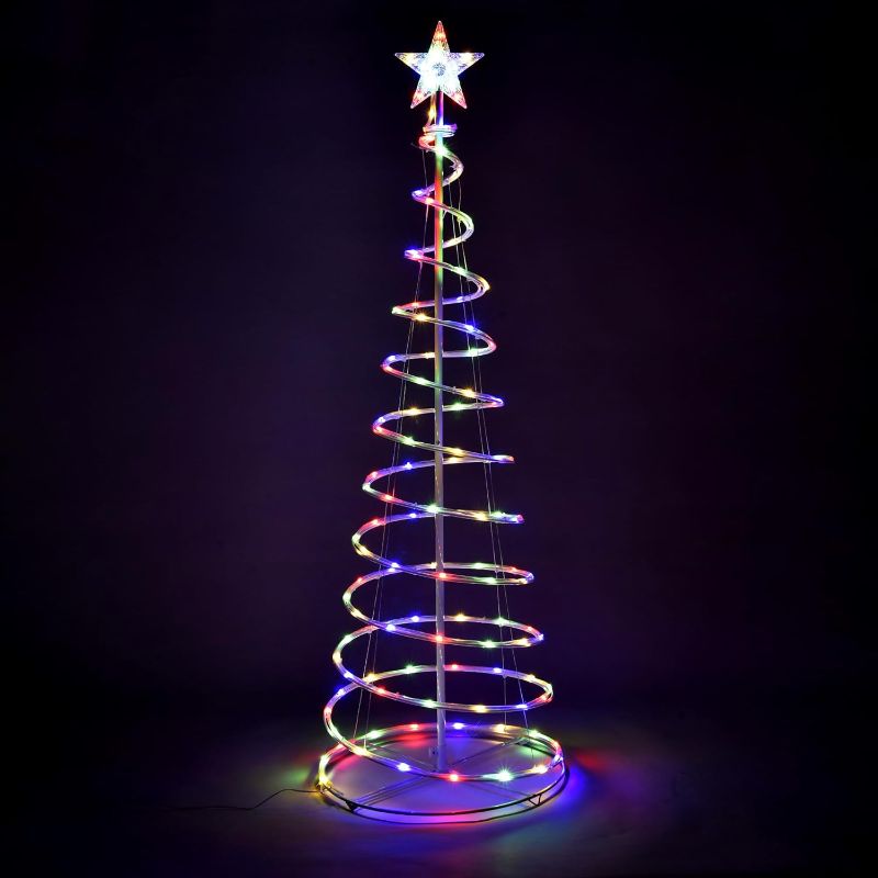 Photo 2 of Battery 5 Ft LED Light Christmas Trees Light Multi Color with Star Finial 182 LEDs Battery Powered Steady-On & Twinkling Mode Indoor Outdoor Holiday Decoration Lamp Yard Home