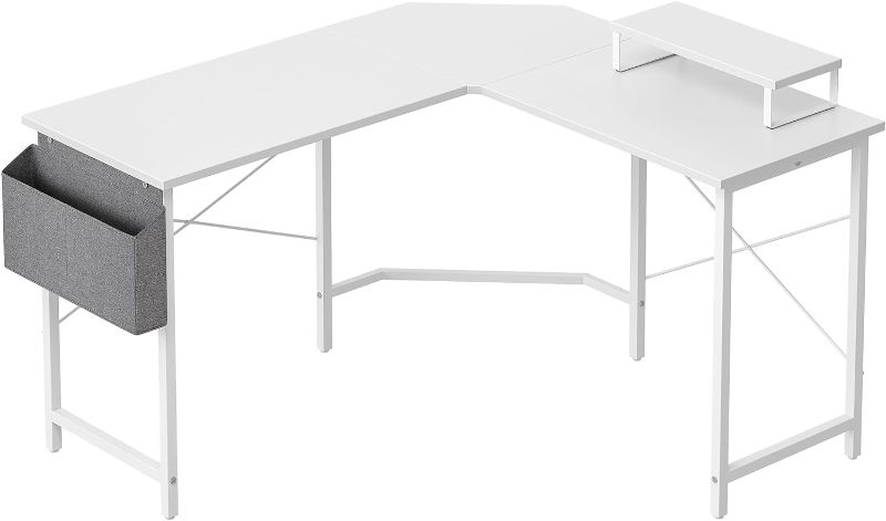 Photo 3 of CubiCubi L Shaped Gaming Desk, 47.2 inch Computer Corner Desk with Monitor Shelf for Home Office Study Writing Workstation, White