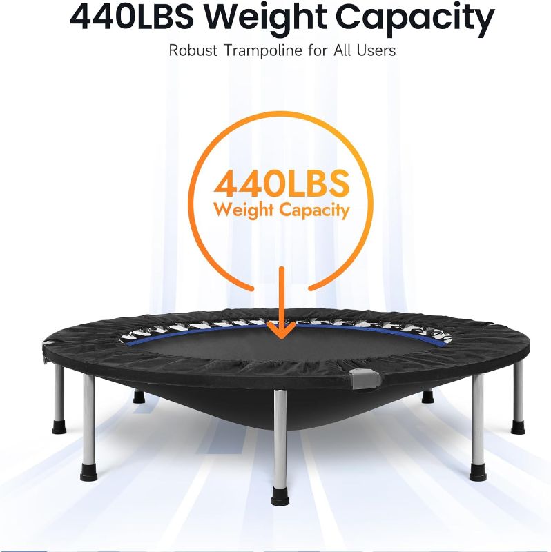 Photo 3 of BCAN 40/48" Foldable Mini Trampoline Max Load 330lbs/440lbs, Fitness Rebounder with Adjustable Foam Handle, Exercise Trampoline for Adults Indoor/Garden Workout