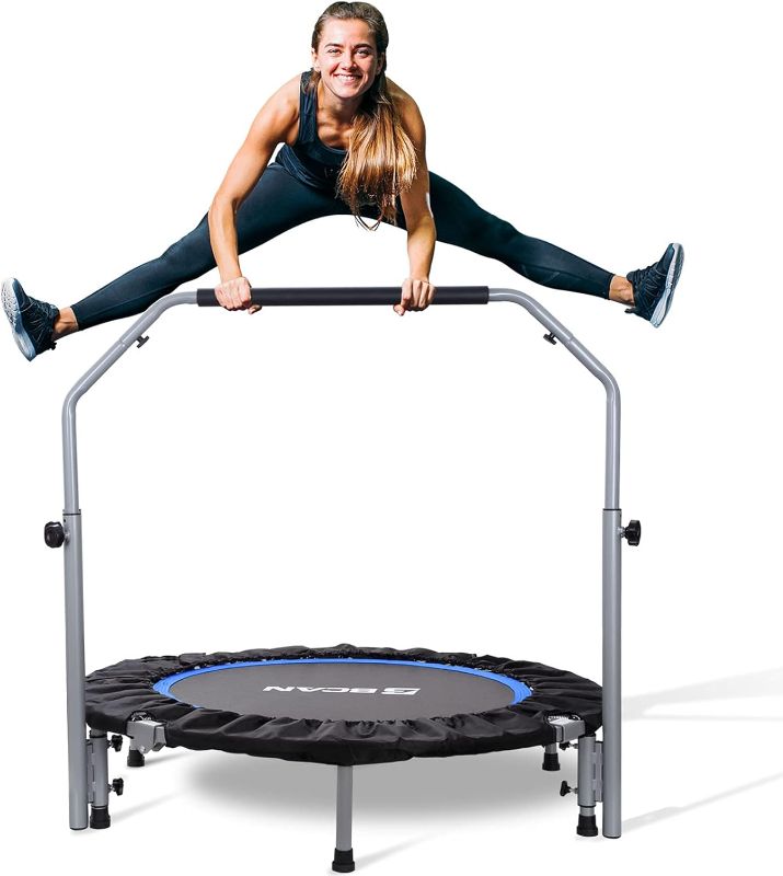 Photo 1 of BCAN 40/48" Foldable Mini Trampoline Max Load 330lbs/440lbs, Fitness Rebounder with Adjustable Foam Handle, Exercise Trampoline for Adults Indoor/Garden Workout