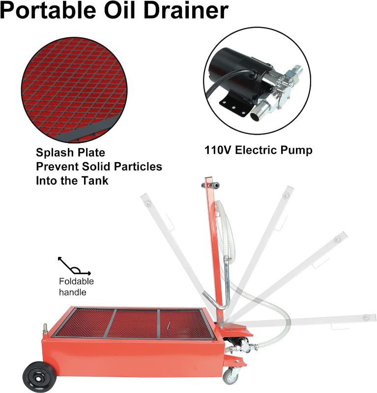 Photo 2 of ?Heavy-Duty?Heavy duty iron fuel tank with a large 17 gallon capacity ideal for capturing used fluids including oil, coolant and transmission fluid
?Universal Application?17 Gallon Oil Drain Pan Low Profile Dolly with 110V Electric Pump is designed for us