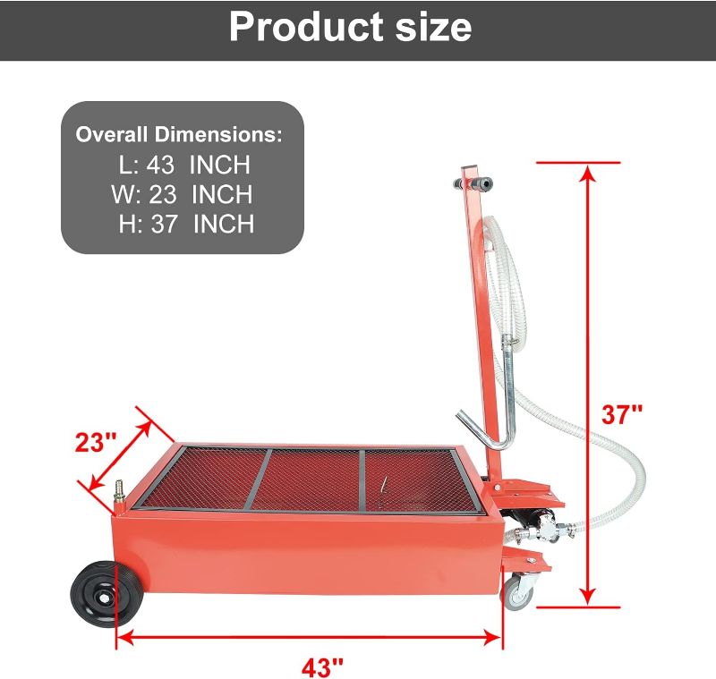 Photo 4 of ?Heavy-Duty?Heavy duty iron fuel tank with a large 17 gallon capacity ideal for capturing used fluids including oil, coolant and transmission fluid
?Universal Application?17 Gallon Oil Drain Pan Low Profile Dolly with 110V Electric Pump is designed for us