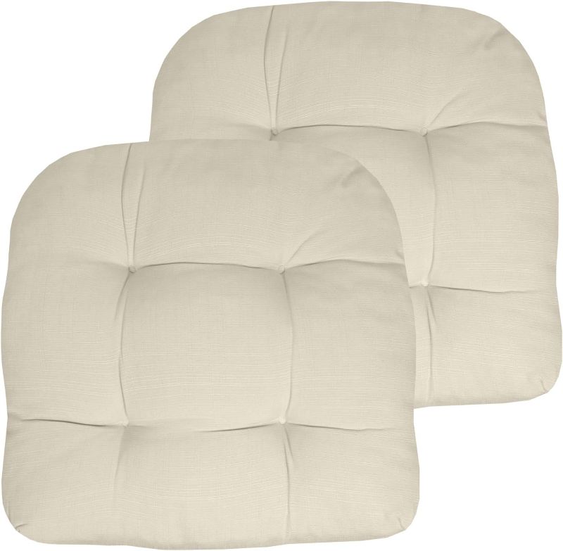 Photo 1 of Sweet Home Collection Patio Cushions Outdoor Chair Pads Premium Comfortable Thick Fiber Fill Tufted 19" x 19" Seat Cover, 2 Pack, Cream