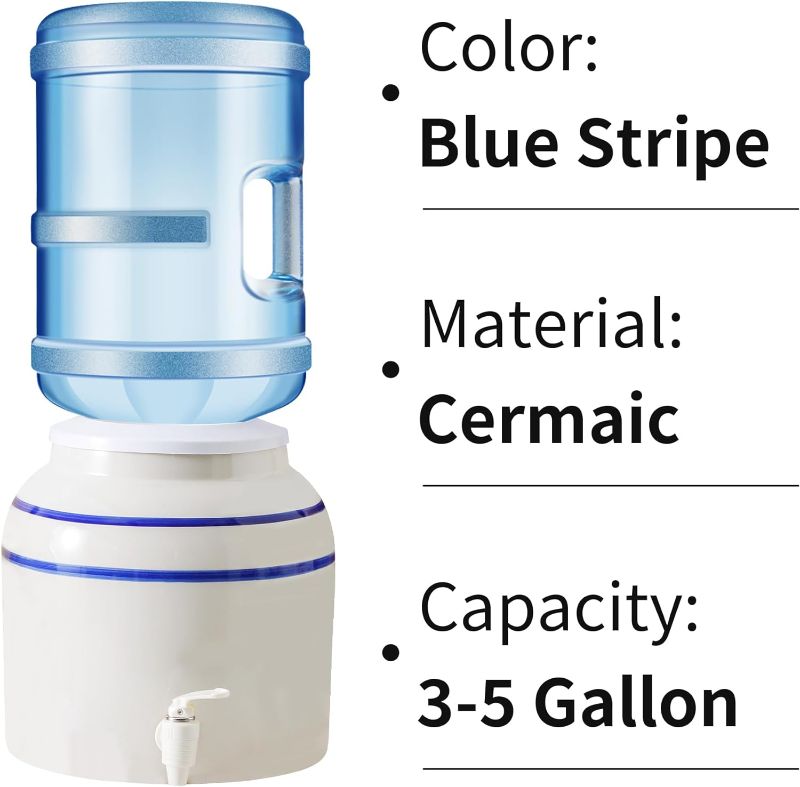 Photo 1 of Neaylfe Porcelain Ceramic Crock Water Dispenser, Spigot Included, Countertop Water Jug Dispenser, Porcelain Water Iced Beverage Dispenser, Fits 3 to 5 Gallon Jugs. - Blue Stripe
