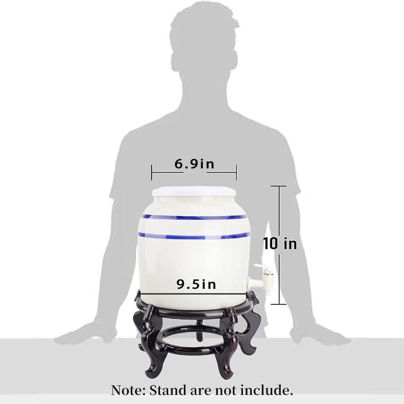 Photo 1 of Neaylfe Porcelain Ceramic Crock Water Dispenser, Spigot Included, Countertop Water Jug Dispenser, Porcelain Water Iced Beverage Dispenser, Fits 3 to 5 Gallon Jugs. - Blue Stripe
