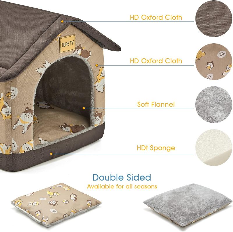 Photo 2 of Jiupety Cozy Pet Bed House, Indoor/Outdoor Pet House, L Size for Cat and Medium Dog, Warm Cave Sleeping Nest Bed for Cats and Dogs, Brown