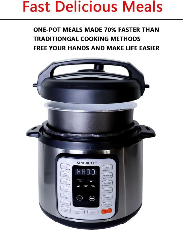 Photo 4 of KINGBULL 12-in-1 Electric Pressure Cooker, Instant Multi-Use Non-Stick Pot, Slow Cooker, Rice Cooker, Steamer, Sauté, Yogurt Maker, Warmer &Delay Start,LED Screen& Manual(6QT)