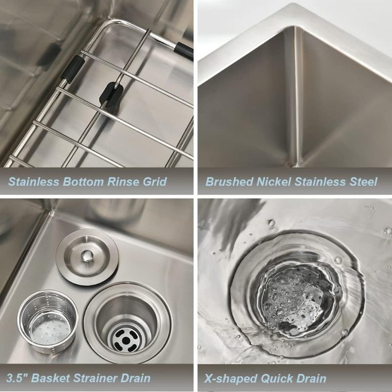 Photo 1 of Stainless Steel Undermount Bar Sink, BoomHoze 15 x 17 Inches Small Wet Bar Sink Undermount 16 Gauge SUS304 Brushed Nickel Single Bowl Outdoor Bar Sink