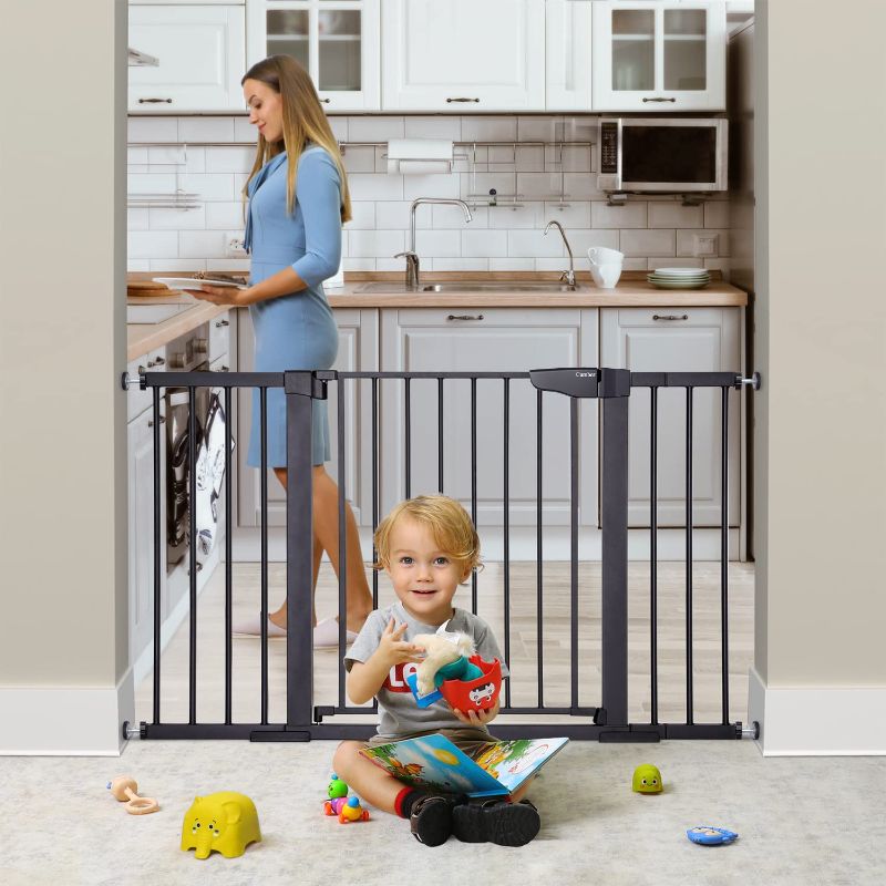 Photo 1 of Cumbor 29.7"-51.5" Baby Gate Extra Wide, Safety Dog Gate for Stairs Easy Walk Thru Auto Close Pet Gates for The House, Doorways, Child Gate Includes 4 Wall Cups, Black-Mom's Choice Awards Winner