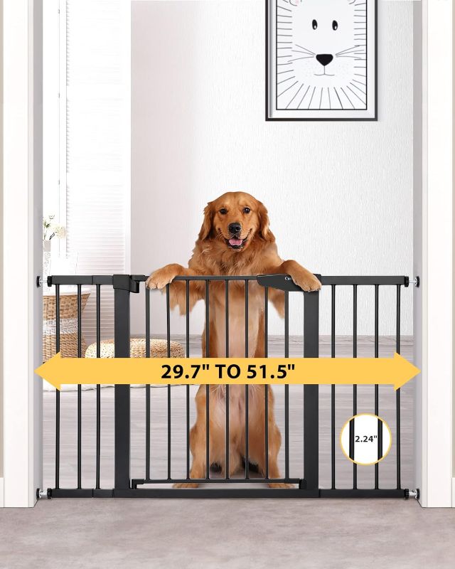 Photo 3 of Cumbor 29.7"-51.5" Baby Gate Extra Wide, Safety Dog Gate for Stairs Easy Walk Thru Auto Close Pet Gates for The House, Doorways, Child Gate Includes 4 Wall Cups, Black-Mom's Choice Awards Winner