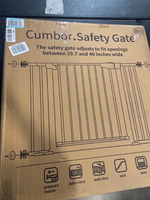 Photo 5 of Cumbor 29.7-46" Baby Gate for Stairs, Mom's Choice Awards Winner-Auto Close Dog Gate for the House, Easy Install Pressure Mounted Pet Gates for Doorways, Easy Walk Thru Wide Safety Gate for Dog, Black