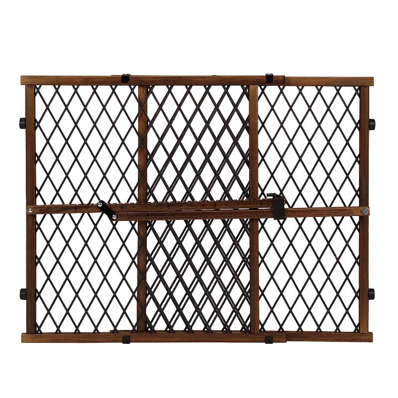 Photo 1 of Simple to Install: The Pressure Mount Gate Allows Quick and Easy Installation and Re-Installation
Neutral Styling: The warm wood and black mesh accents fit seemlessly into the farmhouse look, making this gate part of your home décor
Versatile: With an Ext