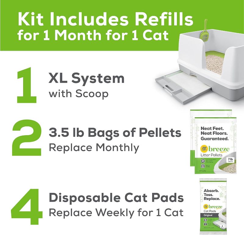 Photo 2 of Purina Tidy Cats Breeze XL cat litter box system includes a litter box with scoop, one pack of 4 cat pads and 2 bags of 3.5 lb. kitty litter pellets, giving your cat one month of refills
Extra large litter boxes for big cats come in a larger size designed