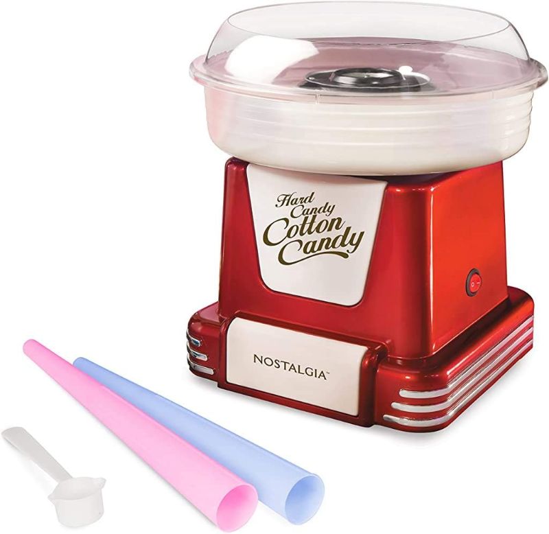 Photo 1 of Nostalgia Cotton Candy Machine - Retro Cotton Candy Machine for Kids with 2 Reusable Cones, 1 Sugar Scoop, and 1 Extractor Head – Red