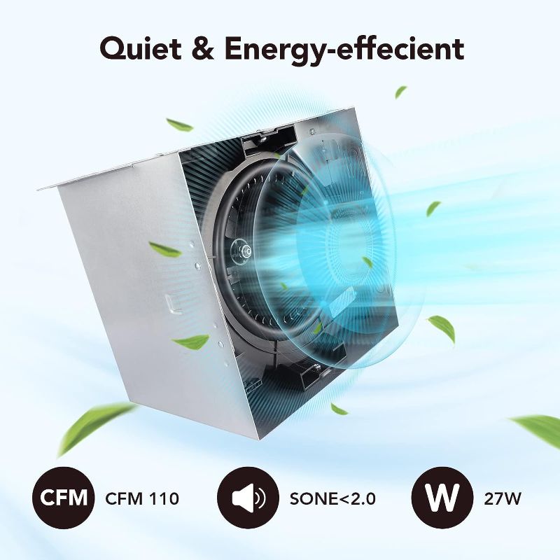 Photo 2 of OREiN Bathroom Exhaust Fan with Light, 110 CFM 2.0 Sones, 27W Bathroom Fan with Light for Home, 1500lm LED Light 3000K/4000K/5000K Selectable & Nightlight, FCC/ETL Listed, Bathroom Fan Light Combo