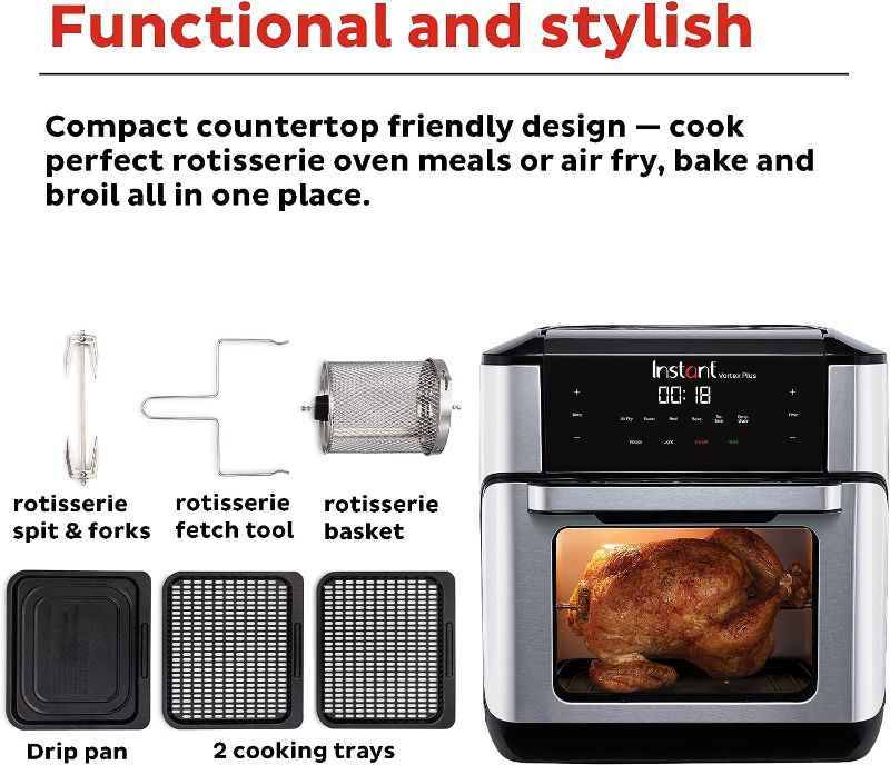 Photo 4 of Instant Pot 10QT Air Fryer, 7-in-1 Functions with EvenCrisp Technology that Crisps, Broils, Bakes, Roasts, Dehydrates, Reheats & Rotisseries, Includes over 100 In-App Recipes, Stainless Steel