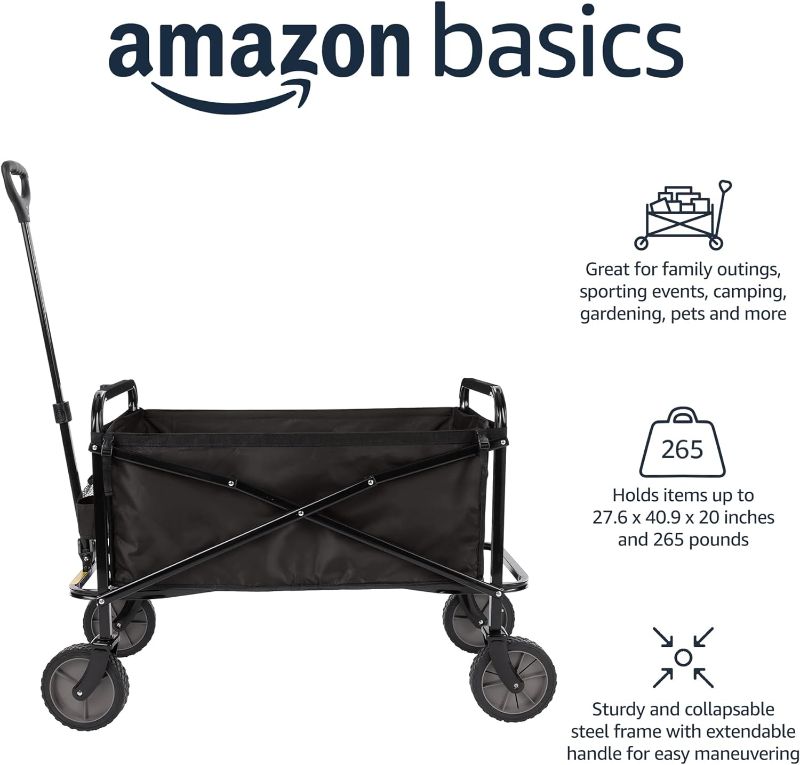 Photo 4 of Amazon Basics Collapsible Folding Outdoor Utility Wagon with Cover Bag, Black