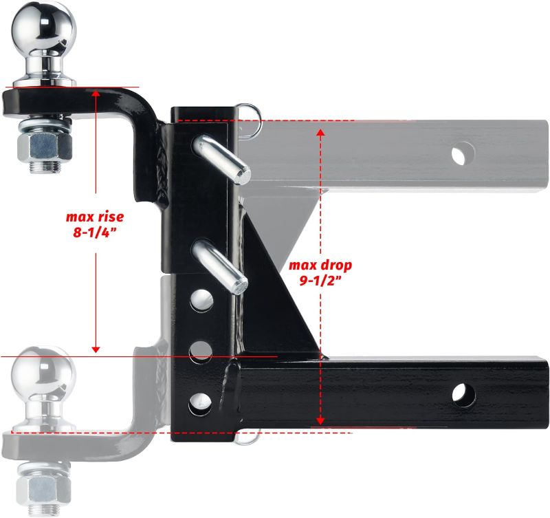 Photo 4 of OPENROAD Adjustable Trailer Hitch Ball Mount Fits 2-Inch Receiver, 2" Tow Balls 7500lbs, 9-1/2" Drop/ 8-1/4" Rise Drop Hitch, Tow Hitch for Heavy Duty Truck with Stainless Steel Pins and Lock