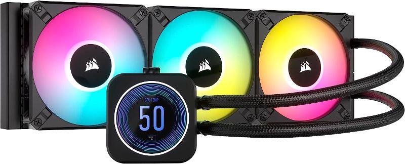 Photo 1 of Corsair iCUE H150i Elite LCD XT Liquid CPU Cooler - IPS LCD Screen - Three AF120 RGB Elite Fans - 360mm Radiator - Fits Intel® LGA 1700, AMD® AM5, and More - Included iCUE Commander CORE - Black