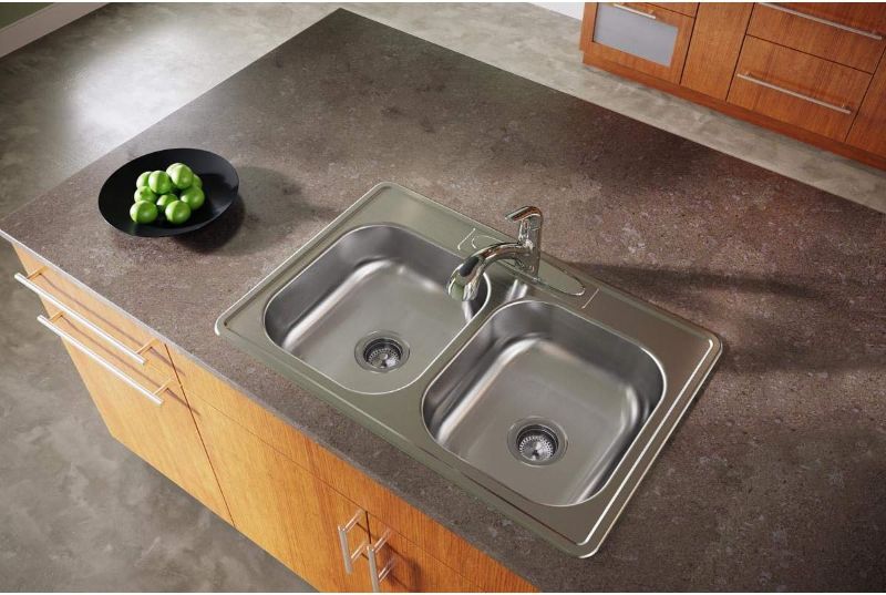 Photo 2 of Dayton D233221 Equal Double Bowl Top Mount Stainless Steel Sink, 33 x 22 x 6.5