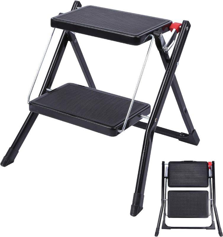 Photo 1 of Varbucamp Step Ladder 2 Step Folding, Lightweight Portable Small 2 Step Ladder with Sturdy Wide Pedal for Kitchen and Household, Black