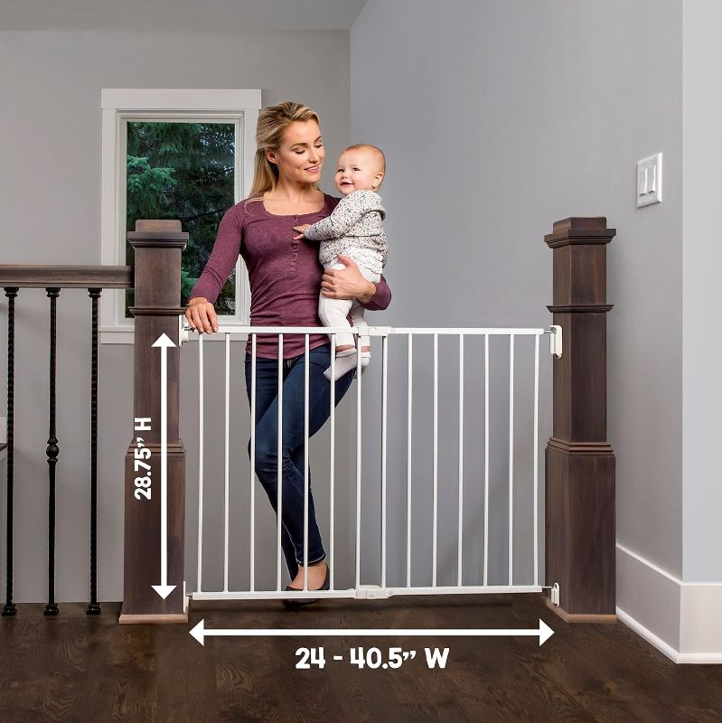 Photo 2 of Regalo 2-in-1 Extra Wide Stairway and Hallway Walk ThroughBaby Safety Gate, Hardware Mounting, White 24"x40.5"x28.5"(Pack of 1)
