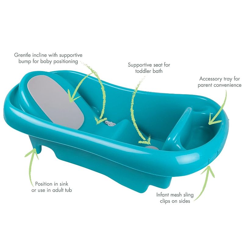 Photo 2 of The First Years Newborn to Toddler Baby Bath Tub - Convertible 3-in-1 Baby Tub with Removable Sling - Ages 0 to 24 Months - Sure Comfort - Teal