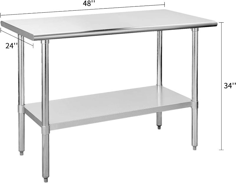 Photo 1 of Stainless Steel Work Table 24 x 48 Inches,Durable and Easy-to-Clean Commercial Metal Prep Table,Suitable for Home,Hotel,Kitchen (24x48 Stainless Steel Work Table)