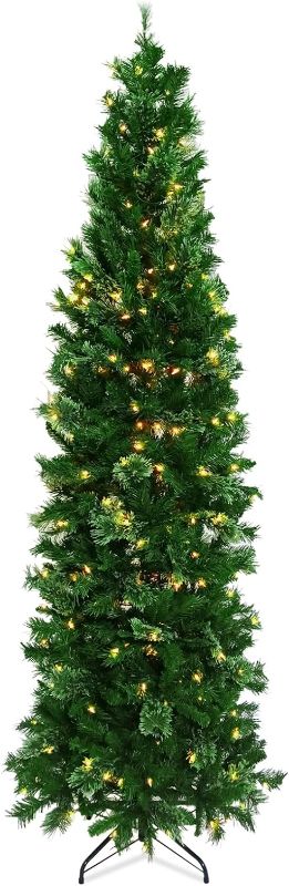 Photo 1 of 9ft Pre-lit Artificial Christmas Tree with Incandescent Warm White Lights,Artificial Christmas Tree Holiday Decoration with 500 Clear Lights,Metal Stand and Hinged Branches
