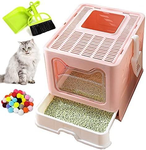 Photo 1 of Hamiledyi Foldable Large Cat Litter Box Enclosed Cat Potty with Drawer Top Entry Type Anti-Splashing Cat Toilet with Lid and Cat Litter Scoop No Smell Cat Supplies for Cats and Kitte