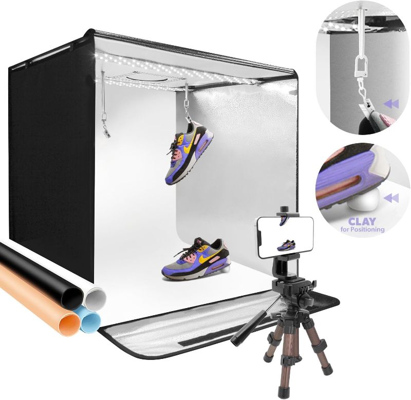 Photo 1 of LimoStudio 24" x 24" (New Gen. Model) LED Light Box Tent Patented, Photoshoot Light Tent with Air Hanging Ceiling String Clips, Sticky Clays for Object Positioning, 120 LED, CRI > 95, 4000LM, AGG3250