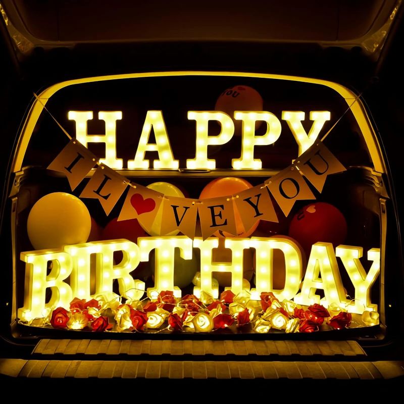 Photo 2 of 155 Bulbs Happy Birthday Marquee Light Up Letters - LED Letter Number Light Sign Decoration for Birthday Home Table Decor White
