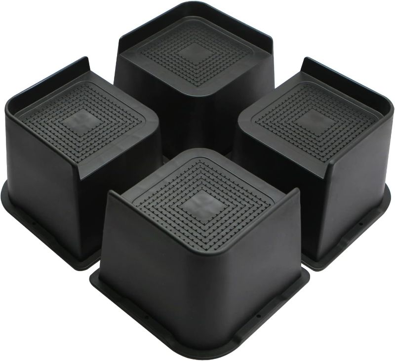 Photo 1 of Bed Risers 4 inch,6 inch, 8 inch, Oversized Furniture Risers, Support Up to 6000 Lbs, Lift 4 inch for Couch, Sofa, Table,Chair (Black 4 Pack, 4 inch) 8 pcs