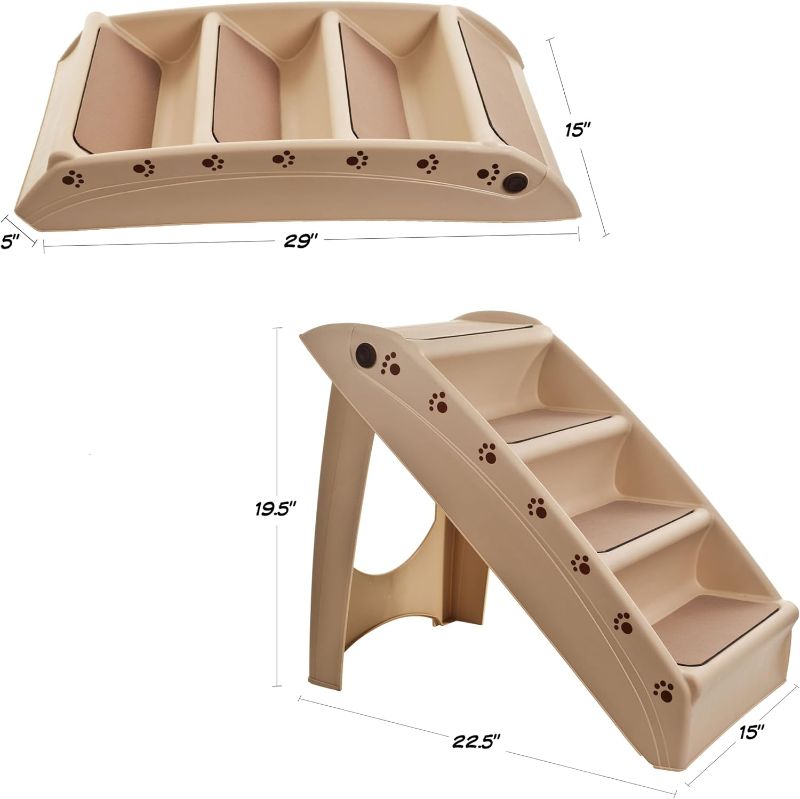 Photo 2 of Pet Stairs - Home and Vehicle Foldable Nonslip Dog Steps with 4-Step Design - For Puppies, Kittens, and Other Small Pets by PETMAKER (Tan)