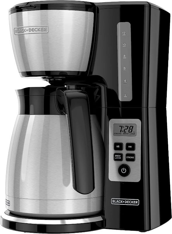 Photo 1 of BLACK+DECKER 12 Cup Thermal Programmable Coffee Maker with Brew Strength and VORTEX Technology, Black/Steel, CM2046S