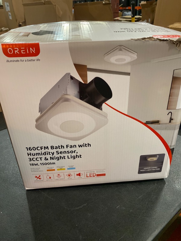 Photo 3 of OREiN OL003 Bathroom Exhaust Fan with Light, 40W Bathroom Fan with Humidity Sensor, 160 CFM 1.0 Sones Bathroom Vent Fan with Light For Home, 1500lm LED Light 3000K/4000K/5000K Selectable & Nightlight