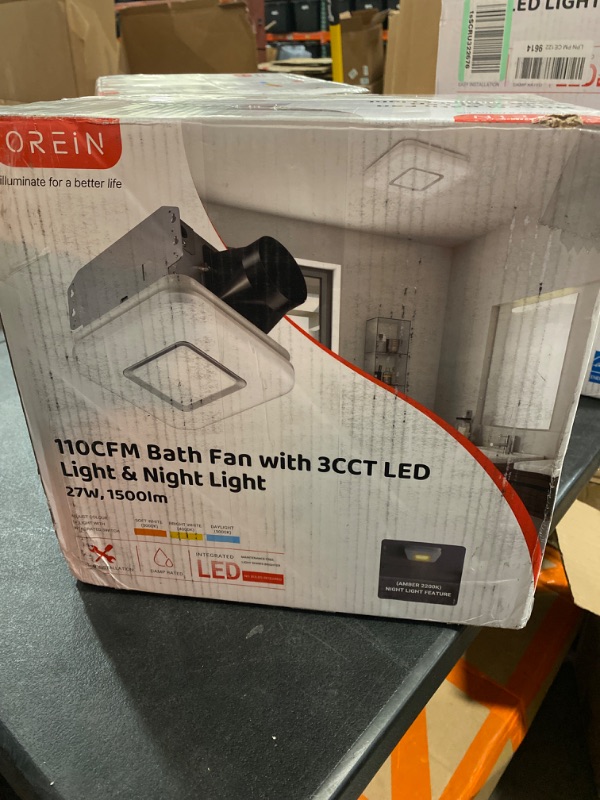 Photo 3 of OREiN Bathroom Exhaust Fan with Light, 110 CFM 2.0 Sones, 27W Bathroom Fan with Light for Home, 1500lm LED Light 3000K/4000K/5000K Selectable & Nightlight, FCC/ETL Listed, Bathroom Fan Light Combo