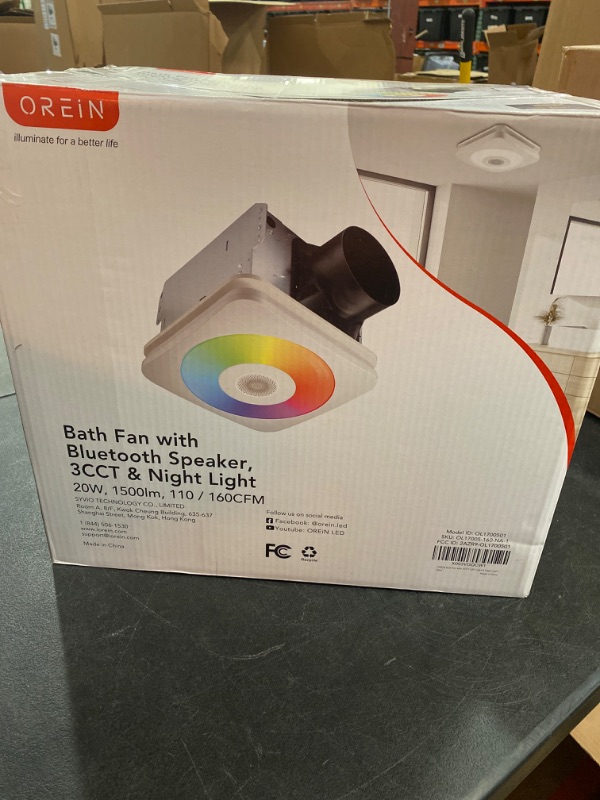Photo 3 of OREiN OL005 Bathroom Fan with Bluetooth Speaker, 110/160 CFM 1.0 Sone Bathroom Exhaust Fan with Light, 40W Bathroom Fan with Light & Remote, 1500lm LED Light 2700K/4000K/6500K & Nightlight, Music Sync