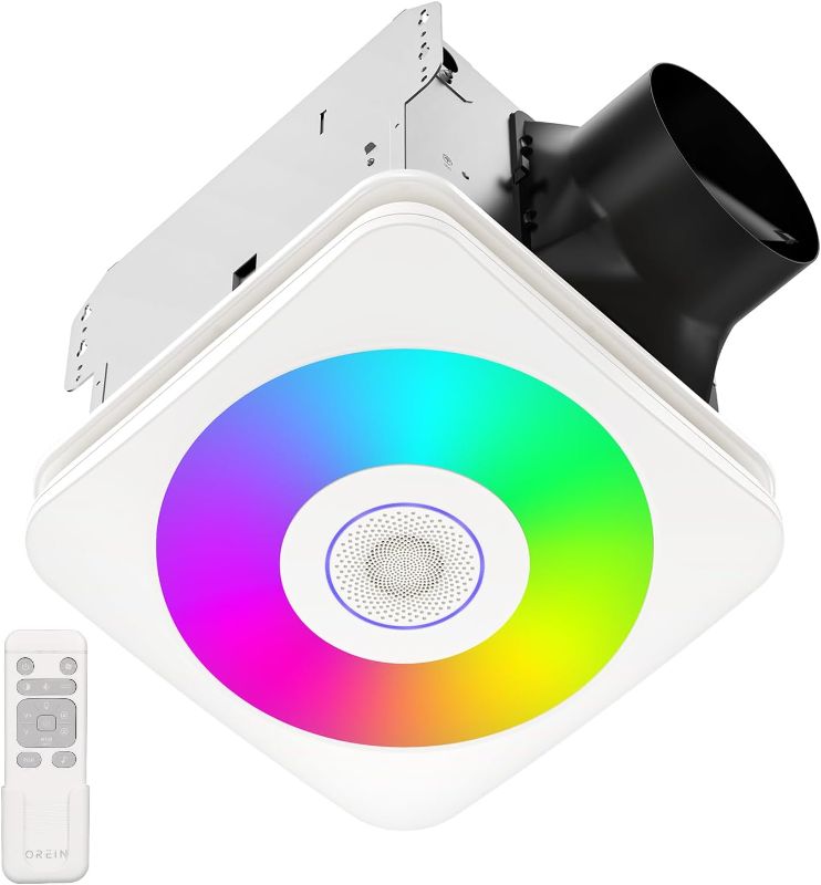 Photo 1 of OREiN OL005 Bathroom Fan with Bluetooth Speaker, 110/160 CFM 1.0 Sone Bathroom Exhaust Fan with Light, 40W Bathroom Fan with Light & Remote, 1500lm LED Light 2700K/4000K/6500K & Nightlight, Music Sync