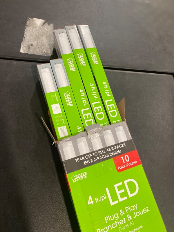 Photo 2 of Feit Electric LED 4ft Bulbs T8, 32 Watt Equivalent, Type A Tube Light, Plug & Play, T8 LED Tubes, LED Fluorescent Replacement, Frosted, T848/840/LEDG2/2/5, Cool White, 10 Pack
