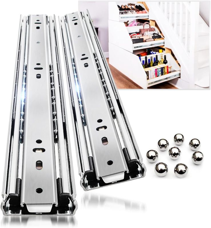 Photo 1 of YENUO Heavy Duty Drawer Slides Full Extension Side Mount 14 16 18 20 22 24 26 28 30 32 34 36 40 Inch Metal Rails Track Guide Glides Runners 150 Lbs 1 Pair (Without Lock, 16 inch)
