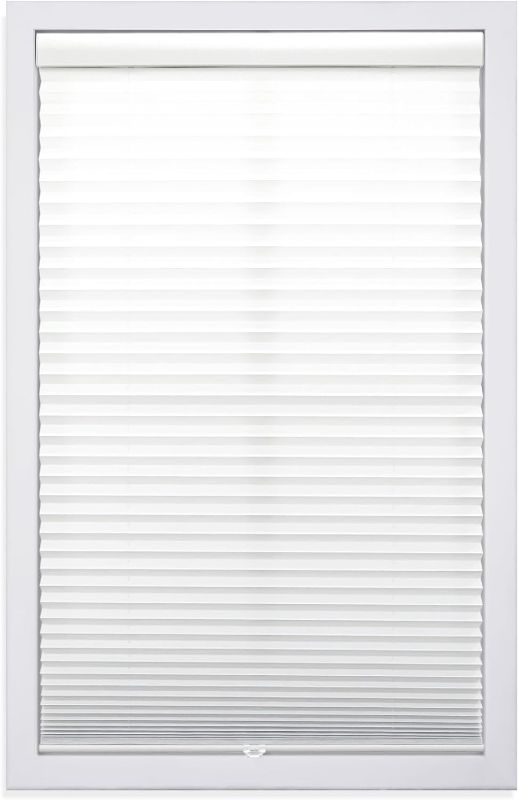 Photo 1 of DEZ FURNISHINGS Cordless 1" Light Filtering Pleated Shade, Fabric, 32" W x 48" H, White
