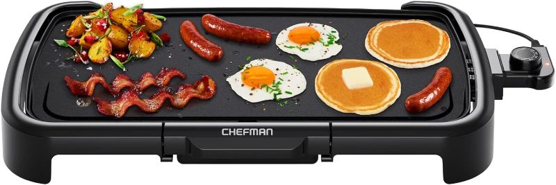 Photo 1 of Chefman XL Electric Griddle with Removable Temperature Control, Immersible Flat Top Grill, Burger, Eggs, Pancake Griddle, Nonstick Extra Large Cooking Surface, Slide Out Drip Tray, 10 x 20 Inch
