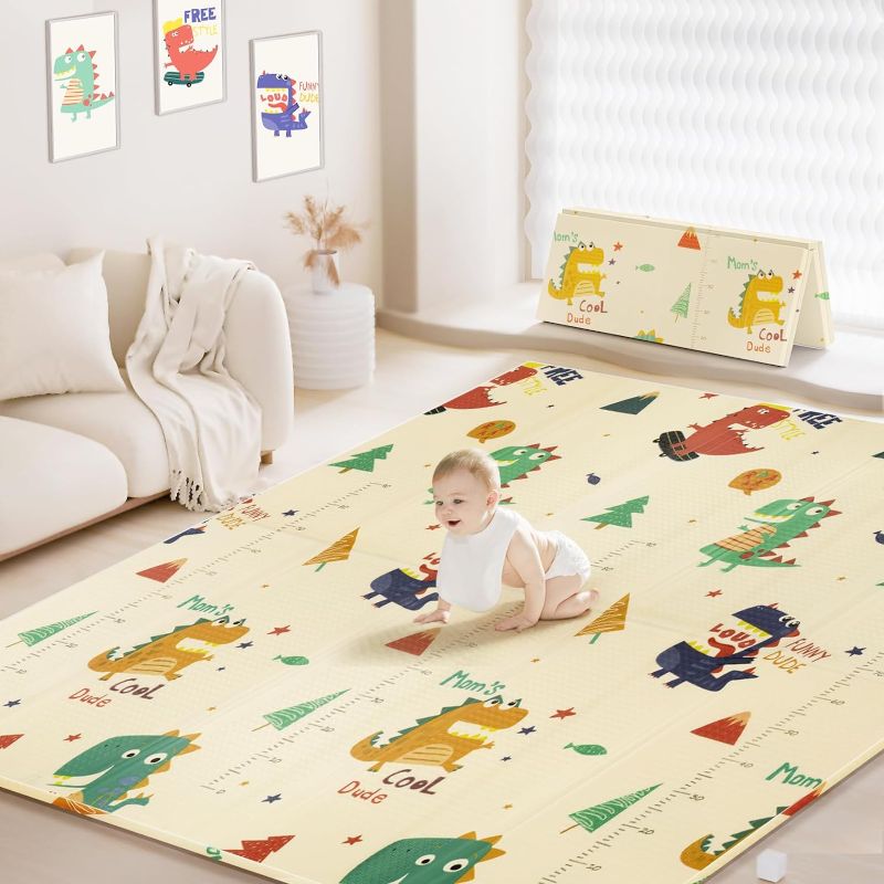 Photo 1 of VYPERX 79"x71" Baby Floor Play Mat, 0.4" Thicker XPE Foam Foldable Waterproof Playmat for Infants Babies from Newborns to Toddlers, Crawl to Walk, Reversible & Portable Baby Mat (Dino & ABC Train)
