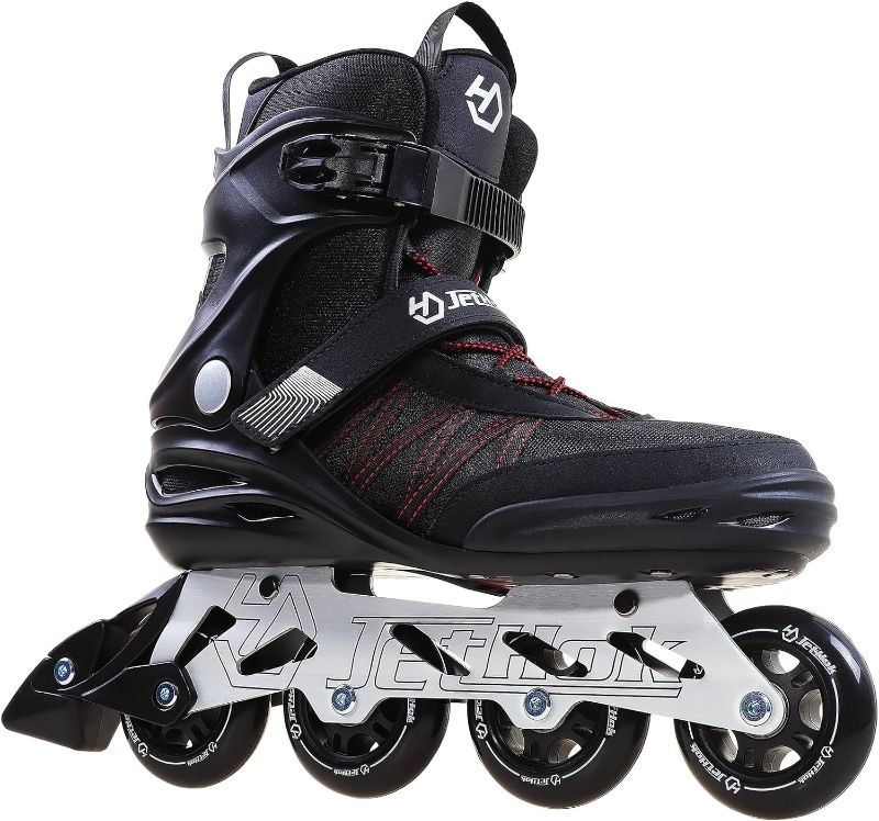 Photo 1 of JetHok Inline Skates Advantage Pro Women’s and Men's Adult Fitness Inline Skate, Professional Aluminum Inline Rollerskates Outdoor (Black and Red, Size 7-11)
