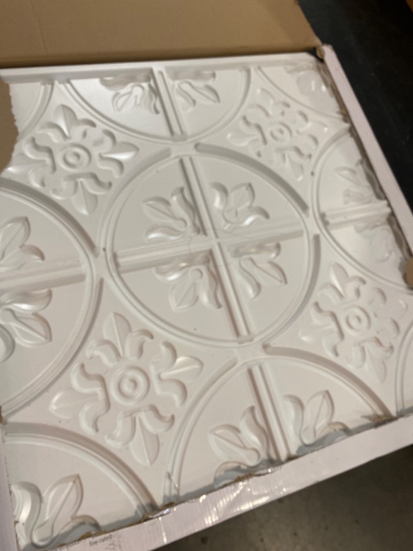 Photo 2 of Art3d Decorative Ceiling Tile 2x2 Glue up, Lay in Ceiling Tile 24x24 Pack of 12pcs Spanish Floral in Matt White
