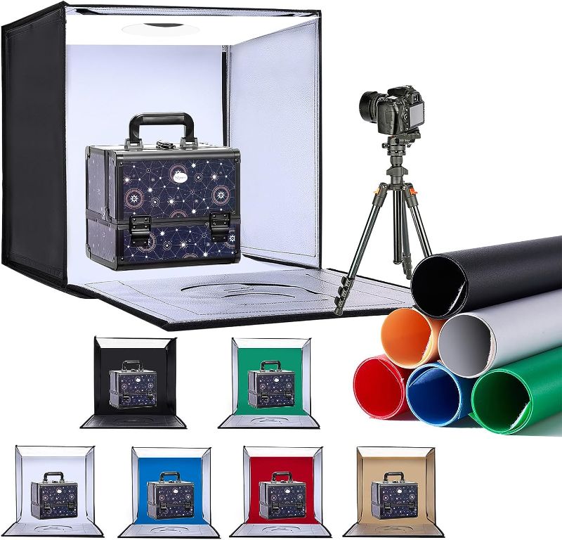 Photo 1 of ZKEEZM Light Box Photography 24"x24" with 120LED Lights and 6 Color Backdrops Photo Box with Lights, Foldable Light Box with Adjustable Brightness, 6000-6500K Dimmable Portable Picture Box Shooting
