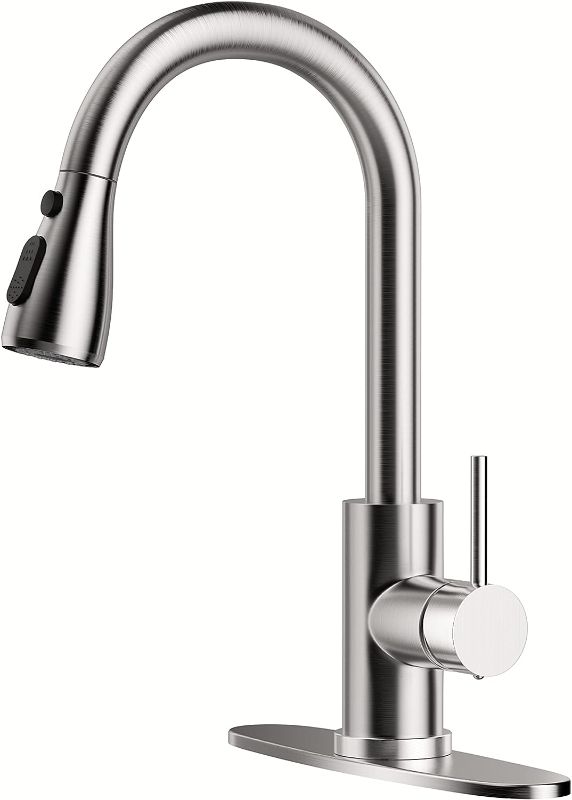 Photo 1 of Kitchen Faucet with Pull-Down Spray Single Handle high arc Commercial Stainless Steel Brushed Nickel Kitchen Sink Faucet with Deck Suitable for bar Laundry RV Farmhouse (Brushed Nickel)
