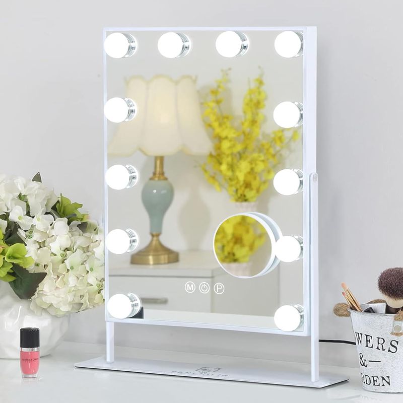Photo 1 of FENCHILIN Lighted Makeup Mirror Hollywood Mirror Vanity Makeup Mirror with Light Smart Touch Control 3Colors Dimmable Light Detachable 10X Magnification 360°Rotation(White)
