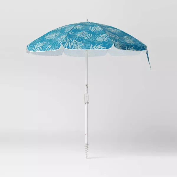 Photo 1 of 6.5'x5.8' Round Outdoor Patio Beach Umbrella Palm Green - Sun Squad